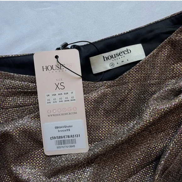 House of CB Shaker bronze mini skirt BNWT XS - Picture 3 of 5